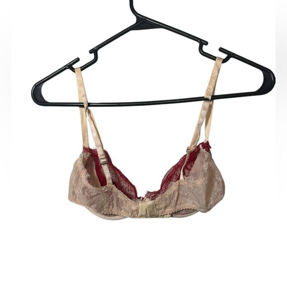 Fleur Du Mal Rose Lace Unlined Demi Bra Sz US 34C - Picture 3 of 9